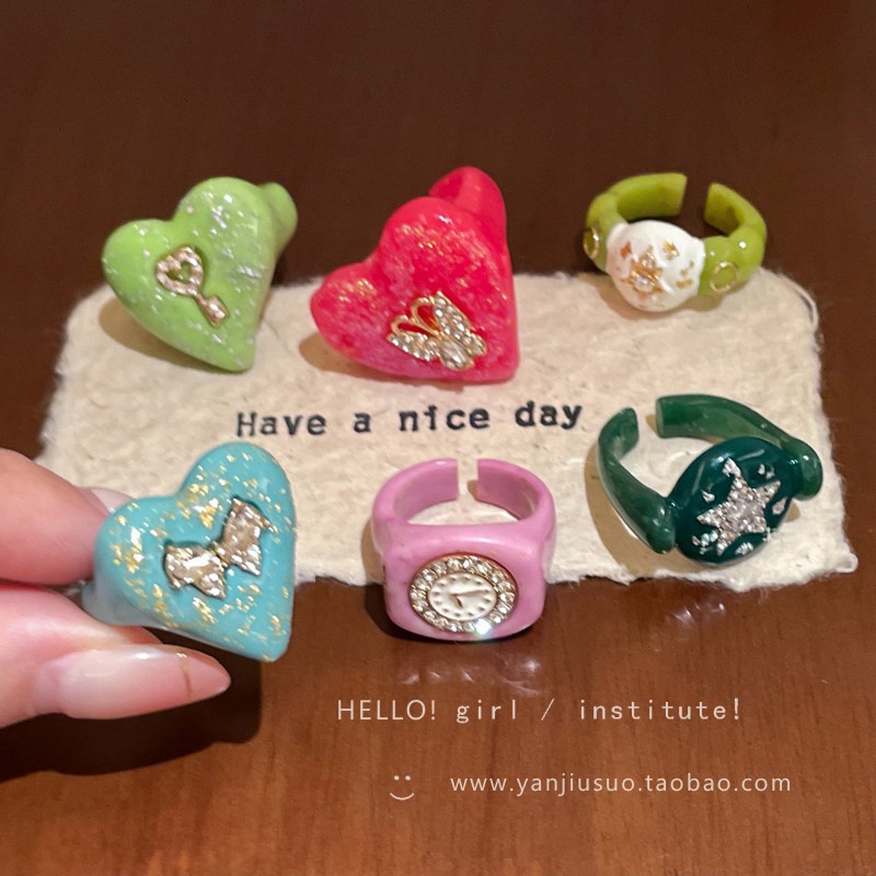 Cute Dopamine Love Geometric Ring for Women Fun Index Finger Ring Simple Colorful Ring