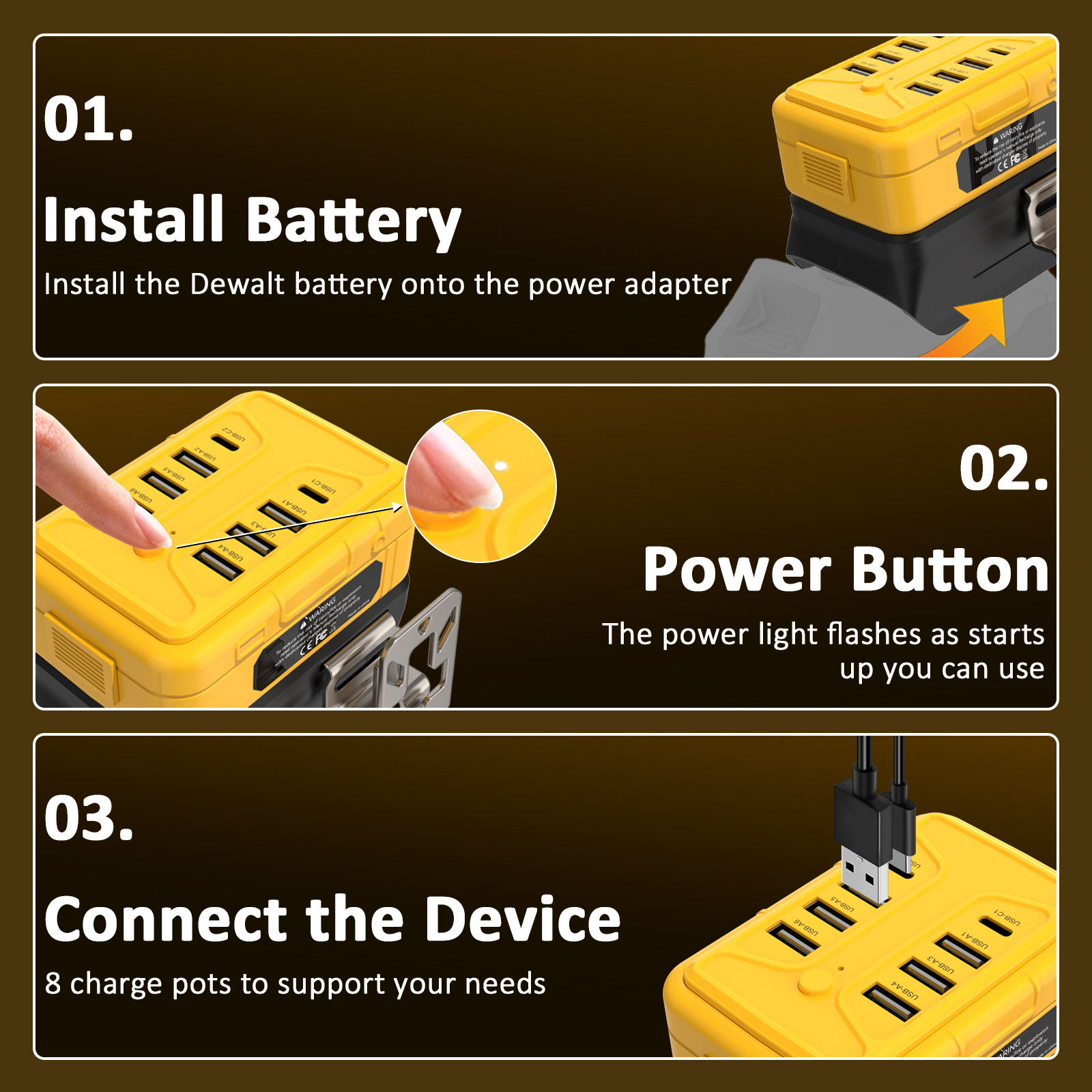 Compatible with Dewalt Milwaukee Tool Battery Inverter USB-C Charger Power Supply Fast Charging Portable