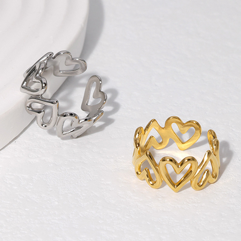 Simple heart-shaped titanium steel ring women 18K gold-plated niche stainless steel open ring