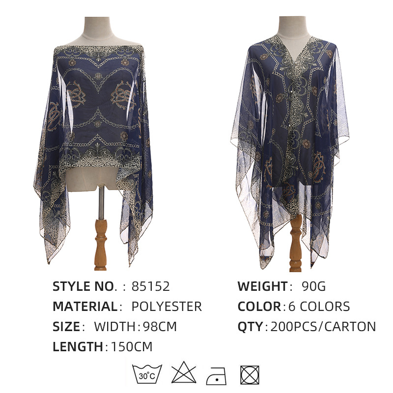 Summer Silk Scarf Women Chiffon Chain Print Beach Towel Sun Protection Shawl