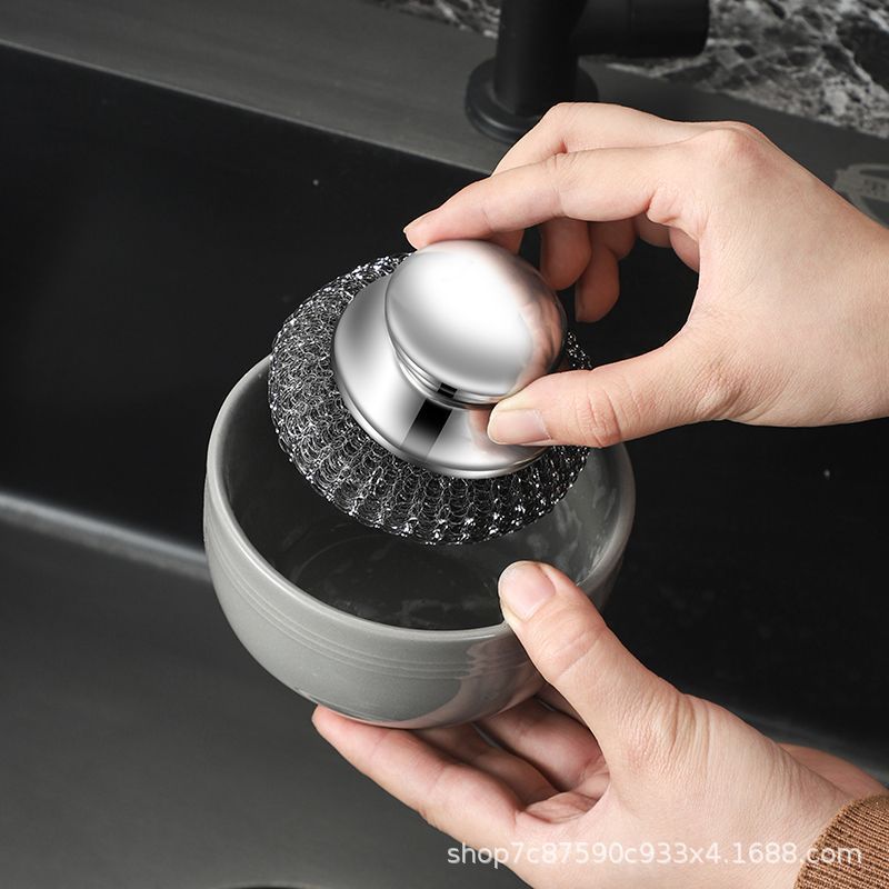 Handle stainless steel scrubber, household non-shedding cleaning ball, large iron wire brush, kitchen pot washing