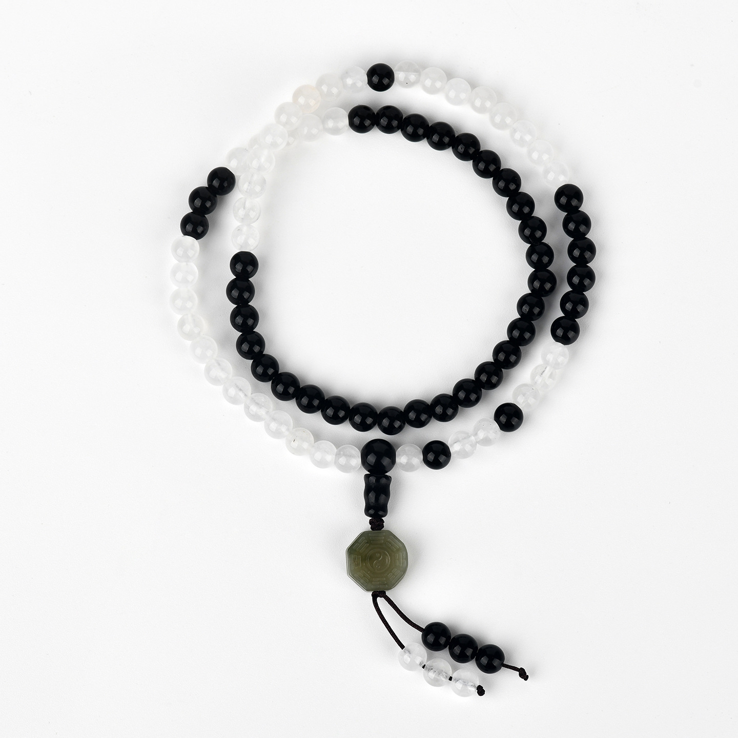 Taoist Flow Beads Tai Chi Bagua Old Lord Eighty-one White Jade Marble Obsidian 81 Beads Unisex Multi-loop Bracelet