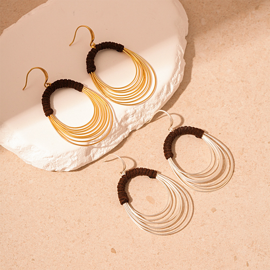 Exaggerated Multi-Layer Circle Ear Hook Fabric Woven Geometric Earrings for Women