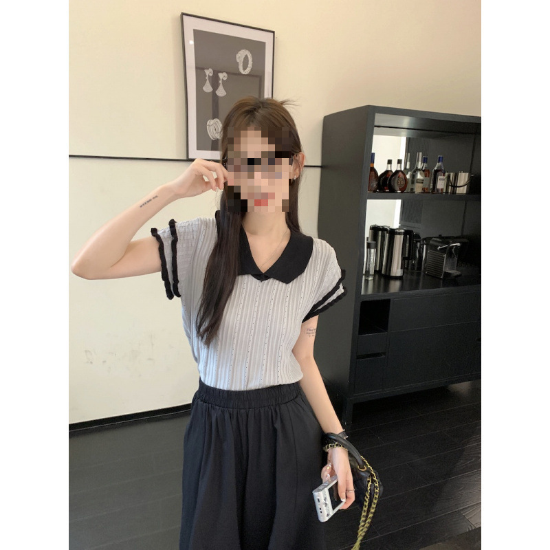 Ruffle Edge Short Sleeve Knit Top Women Summer New Niche Thin Short Top