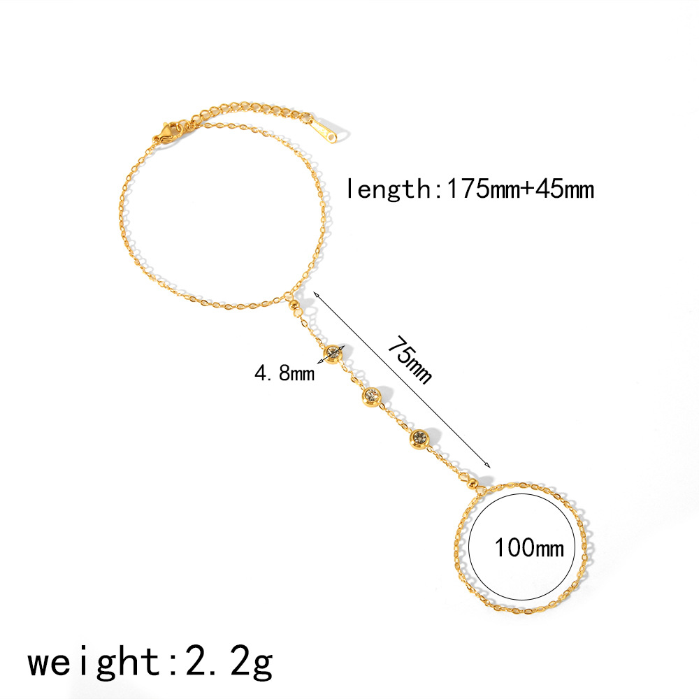Simple women hand jewelry stainless steel finger chain ring integrated 18k gold chain