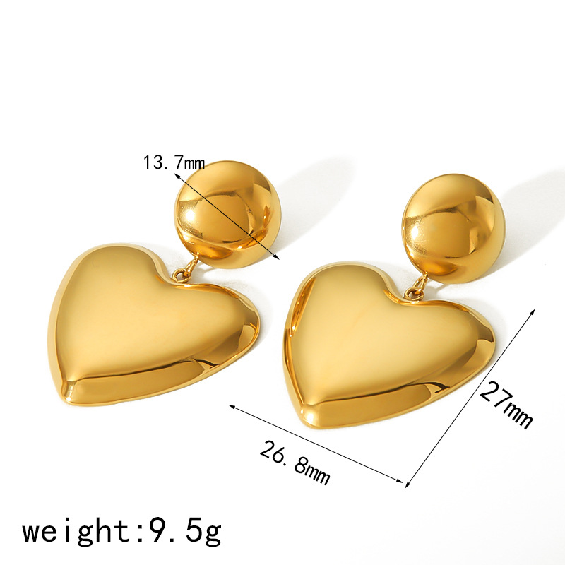 Design 18K Gold Heart Oval Earrings Women Stainless Steel Earrings