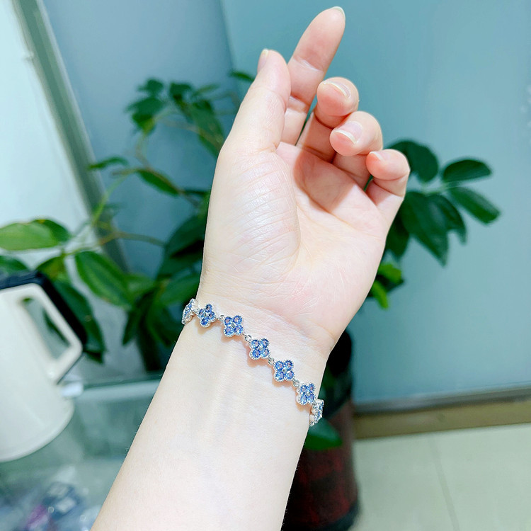 Blue Spinel Sapphire Bracelet Forest Style Alloy Gemstone Inlaid Jewelry Hand Jewelry Copper Bracelet