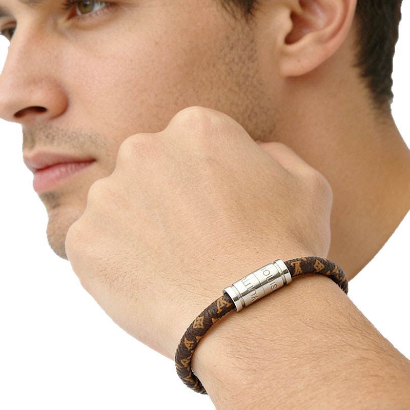 Vintage Pattern Leather Couple Rope Bracelet Stainless Steel Double Magnetic Bangle for Men and Women