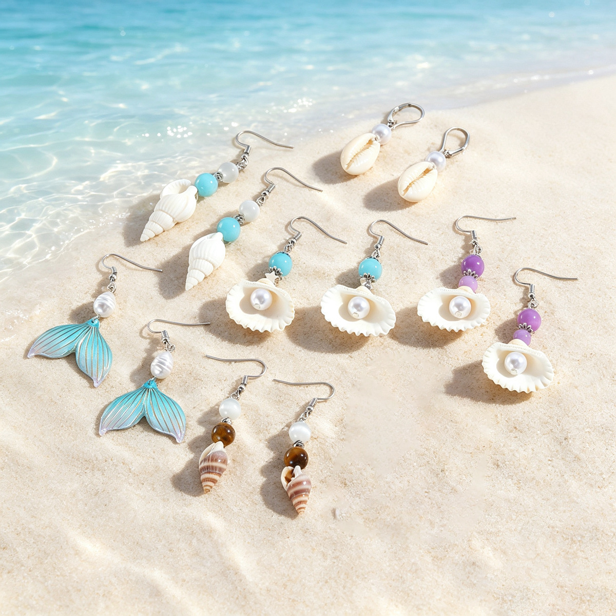 New ocean style earrings natural stone Bohemian shell earring set natural shell earrings