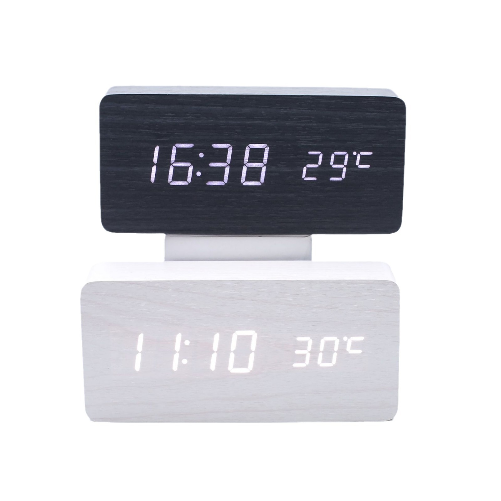Multifunctional voice-controlled wooden clock, simple home wooden clock, multifunctional student gift electronic clock