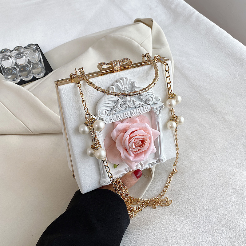 New Women's Bag Baroque Relief Angel Flower Handheld Chain Bag Niche Shoulder Crossbody Bag