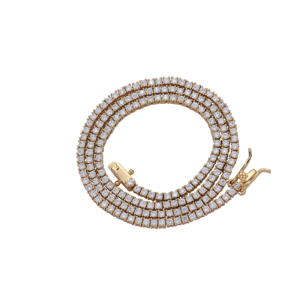 2mm tennis chain copper Tennis Chain copper micro-set zircon single row chain hip-hop necklace