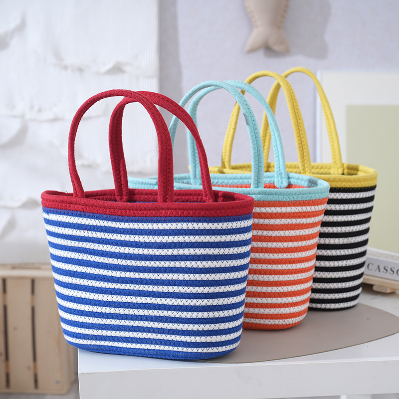 Cotton Handbag Large Capacity Women's Handmade Woven Basket Bag Spring Summer Vacation Outing Handbag Commute Bag