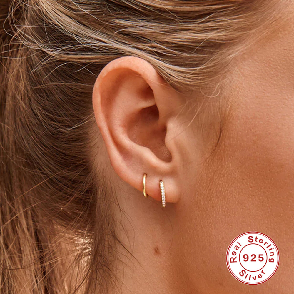 S925 sterling silver curved wave two-tone diamond-set ear cuff earring INS style