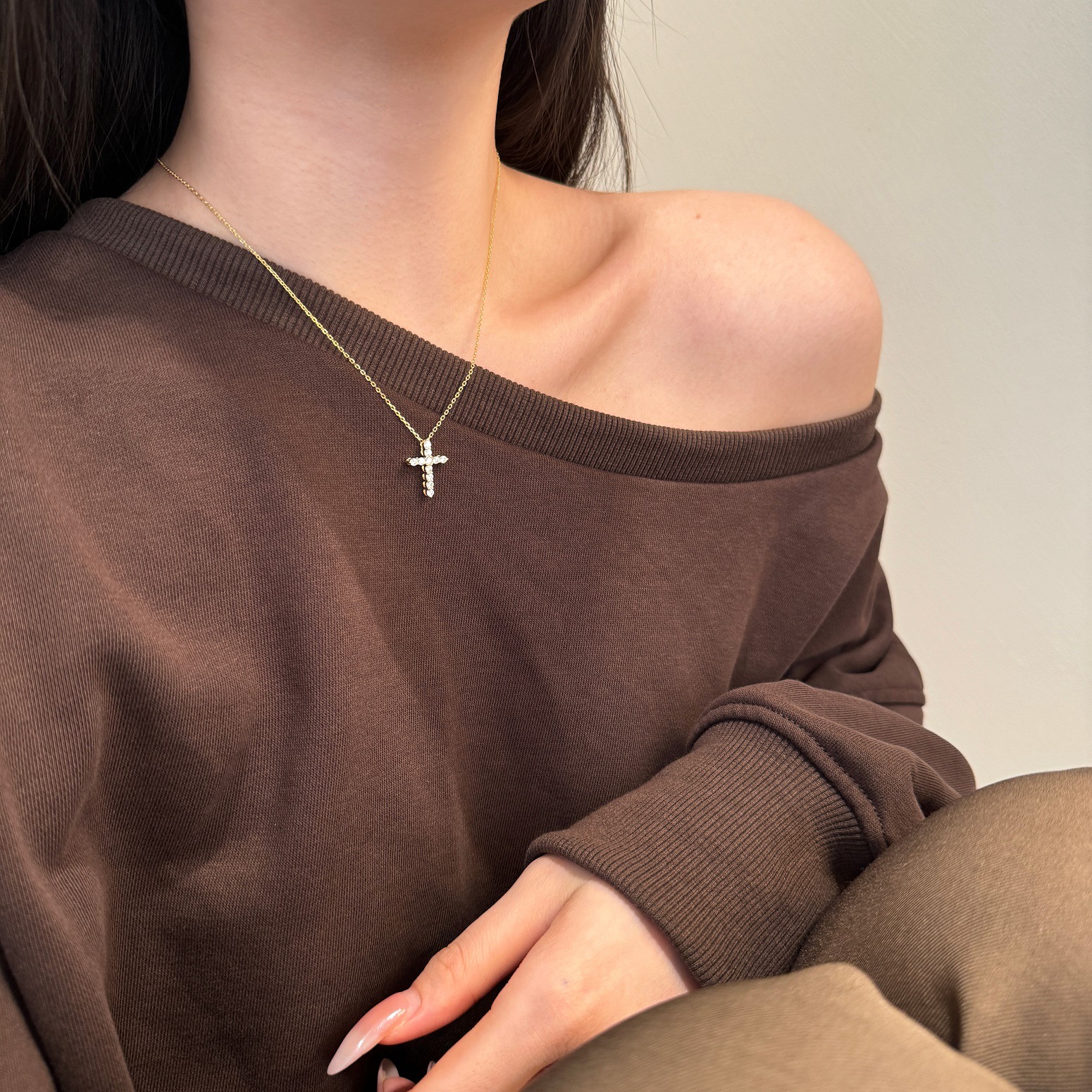 S925 sterling silver necklace for women, small cross zircon pendant neck chain women's neck accessories wholesale