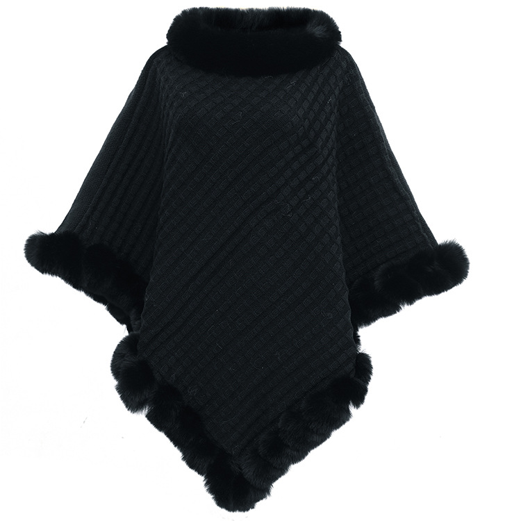 Autumn Winter New Imitation獭兔 Fur Collar Pullover Shawl Irregular Plus Size Knit Cape Loose Knit Coat Women