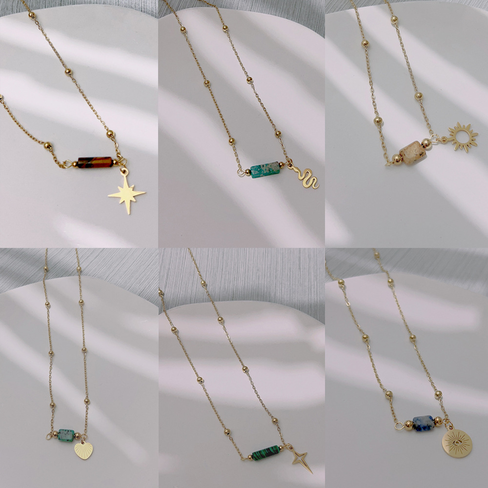 Sun Cobra Natural Stone Necklace for Women, Titanium Steel, Exclusive Jewelry, Stainless Steel Collarbone Chain