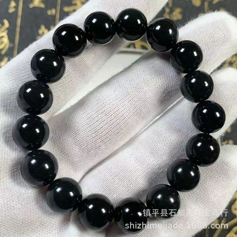 Xinjiang Tianyu Bracelet Black Jade Old Style Beads Couple Bracelet Pure Black Mutton Fat Jade Round Beads Live Broadcast
