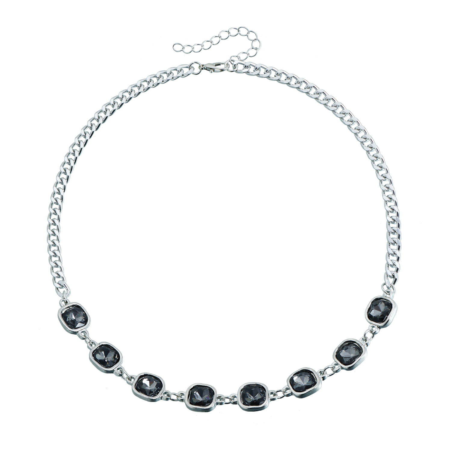 Accessories Geometric Black Diamond Gemstone Necklace Earrings Three-piece Set Wind Evening Dress Necklace