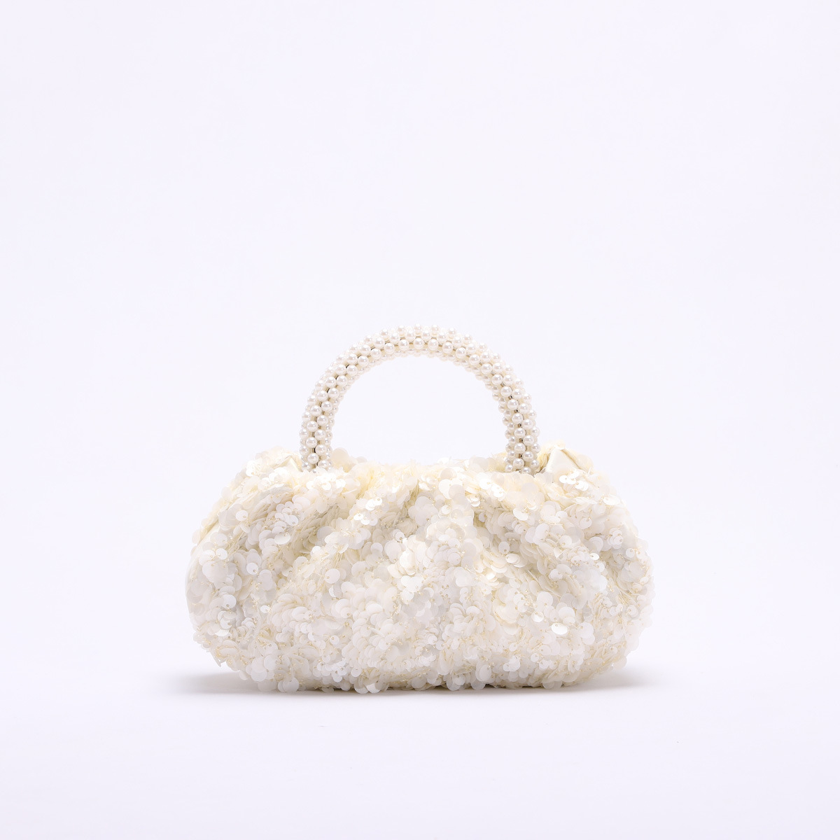 Round Ring Wooden Handle Bag Bamboo Knot Bag Applique Embroidery Vacation Style Women's Handbag Pearl Sequins Evening Bag