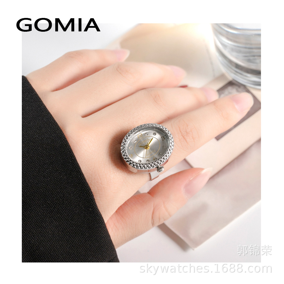 GOMIA New Ring Watch Adjustable Size Open Ring Oval Rhinestone Real Watch Small Watch