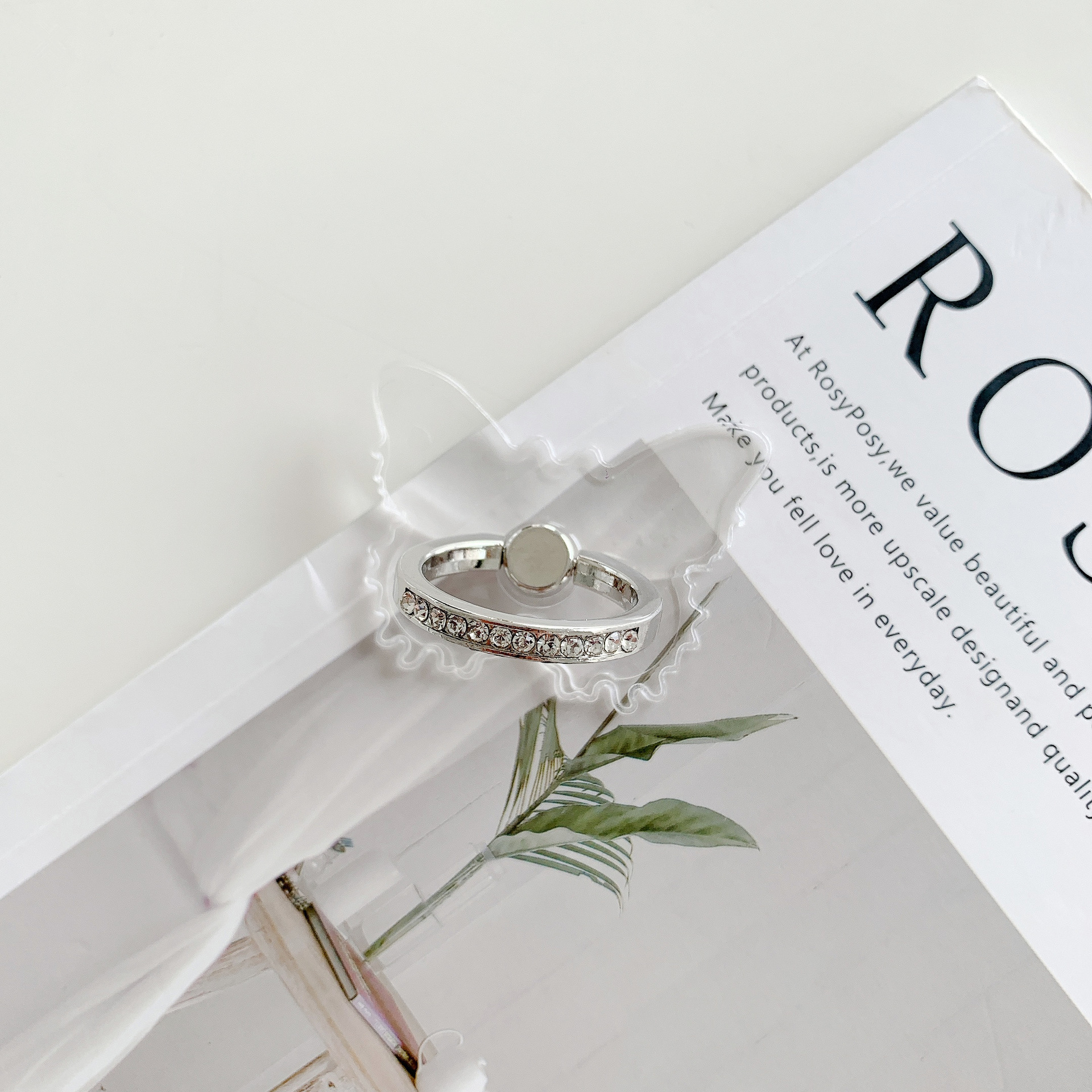 White steel diamond ring holder transparent acrylic ring phone tablet portable
