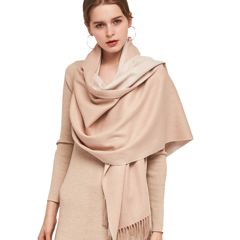 Inner Mongolia wool women's double-sided scarf autumn and winter color-blocked oversized shawl warm neck warmer two-in-one