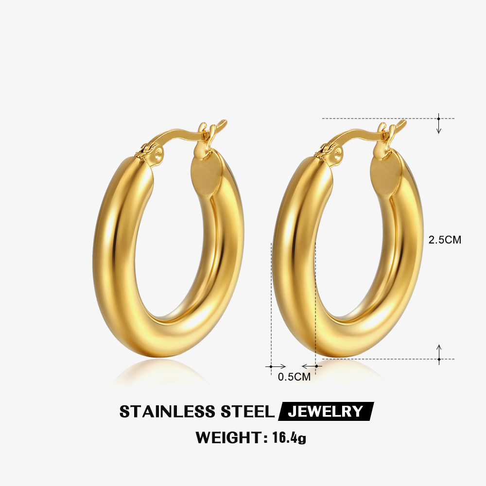 Simple 18K gold-plated hoop earrings for women, geometric stainless steel accessories