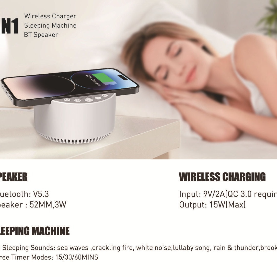 New Smart White Noise 15W Wireless Charging Bluetooth Speaker with White Noise Sleep Aid Multifunctional Speaker