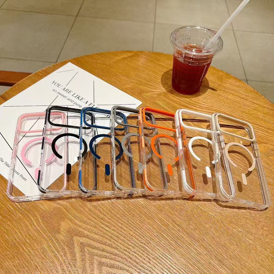Japan and Korea good quality compatible with Apple 17 two-color 2.0 acrylic half ring magnetic wireless charging phone case