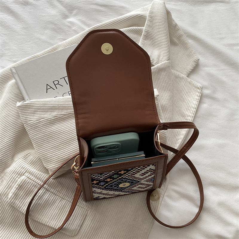 Ethnic Style Crossbody Phone Bag Women 2026 New Single Shoulder Small Square Bag Coin Purse