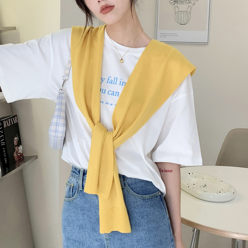 Knitted small shawl for women, spring/autumn/summer air-conditioned room neck protection cape, thin outerwear matching skirt shirt