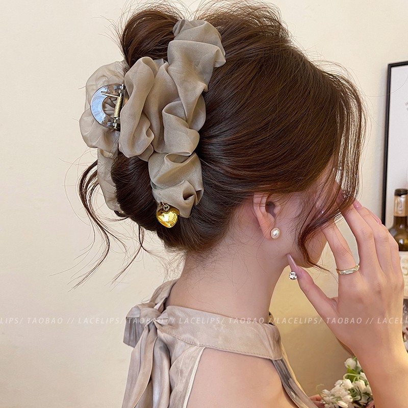 Satin large claw clip for women 2026 pleated back of head bun shark clip hair clip hair accessory