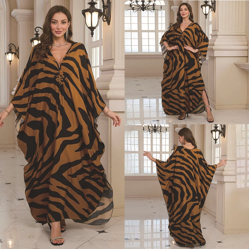 New Cotton Position Print Vacation Beach Long Dress Women Loose Long Dress Bikini Cover Up Sun Protection