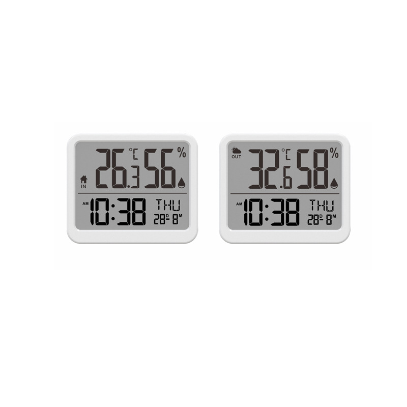 Indoor Outdoor Thermometer Hygrometer Detection Electronic Clock Multi-function Temperature Meter Household Electronic Digital Clock Perpetual Calendar