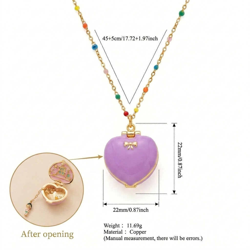 Pink-gold openable photo frame necklace for women, five-pointed star and heart, cute and popular gift necklace