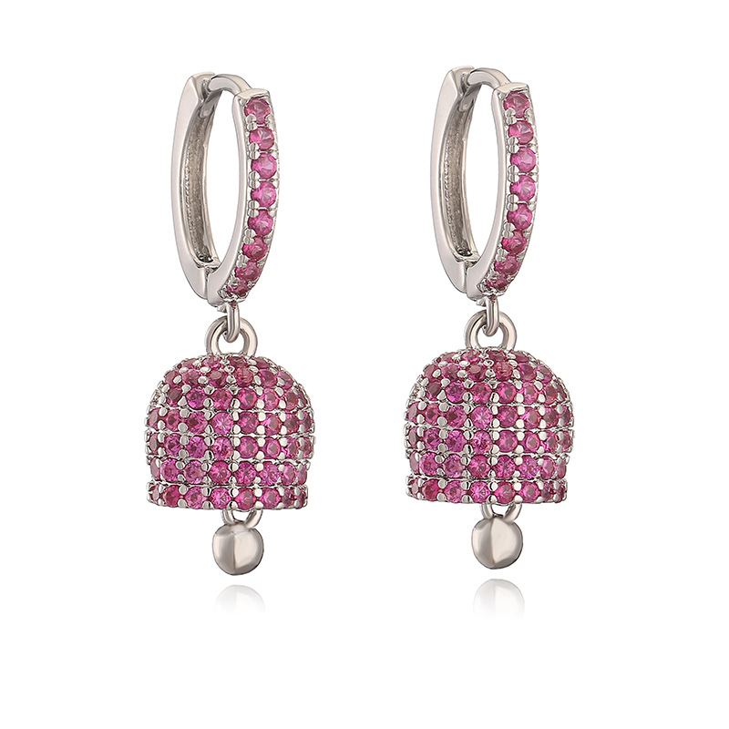 HECHENG Jewelry Copper Inlaid Colorful Diamond Bell Earrings Unique Small Bell Bell-Shaped Earrings