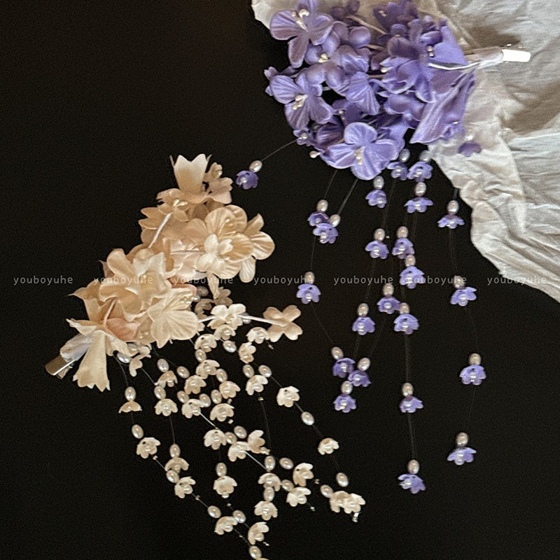 Super fairy lily of the valley tassel side hair clip women princess hair accessories 2025 new Hanfu flower headwear