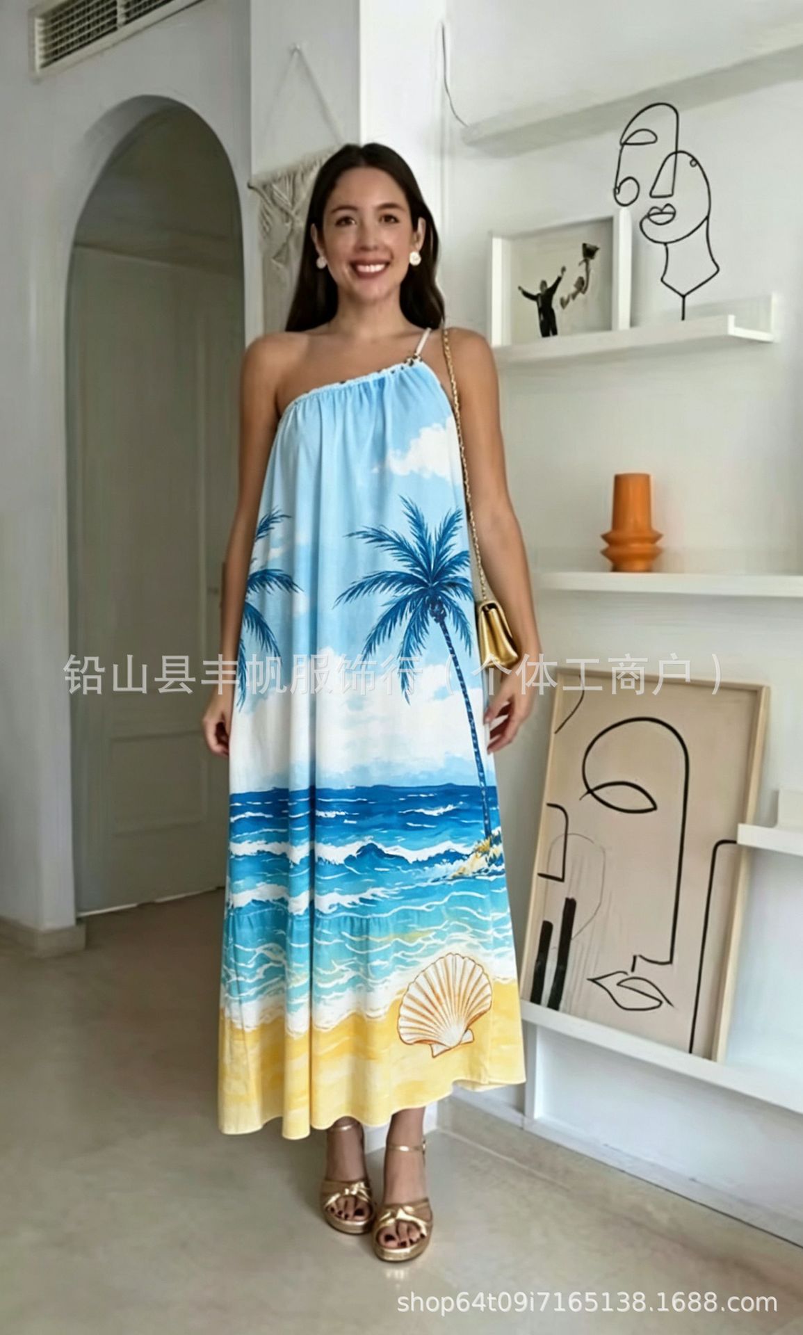 Floral Print Halter Neck Camisole Long Dress Seaside Outing Loose Cover Fat Bohemian Vacation Dress