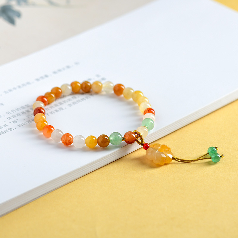 Xinjiang Gold Silk Jade Multi-loop Bracelet Peace Buckle Pendant New Chinese Style Ethnic Style Buddha Bead Prayer Bead Bracelet
