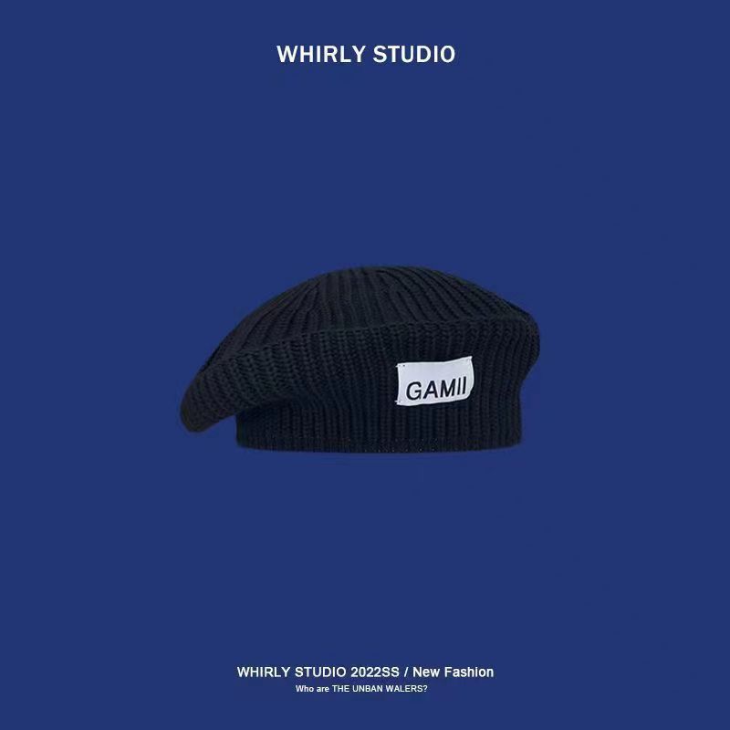 Knitted wool autumn and winter beret women painter patch hat large brim wind commuting
