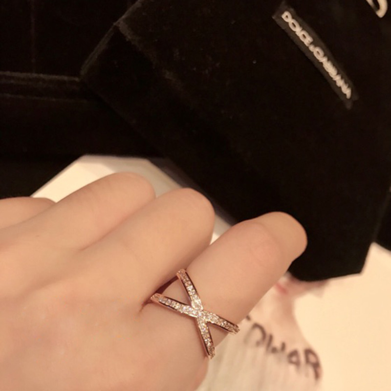 Korean Japanese Simple Diamond Cross Ring Fresh Women Ring Finger Ring