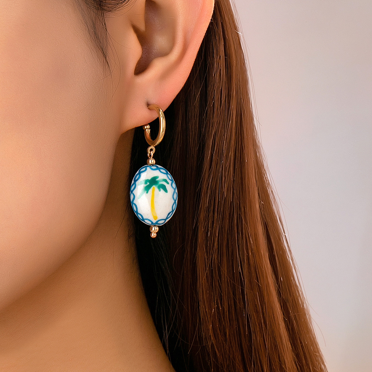 Qingdao Daiwei Accessories 1 Pair Summer Ceramic Printed Lobster Crab Fruit Pendant Women's Earrings