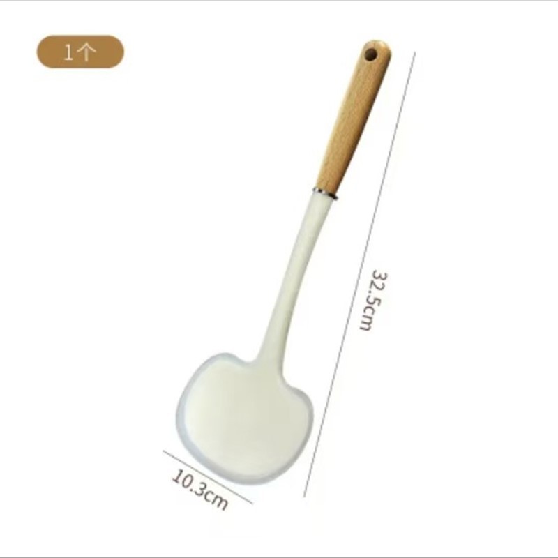 Wooden handle silicone spatula and spoon set, household kitchen tool, Chinese spatula, non-stick pan spatula, soup spoon, cooking high temperature resistant stir-fry
