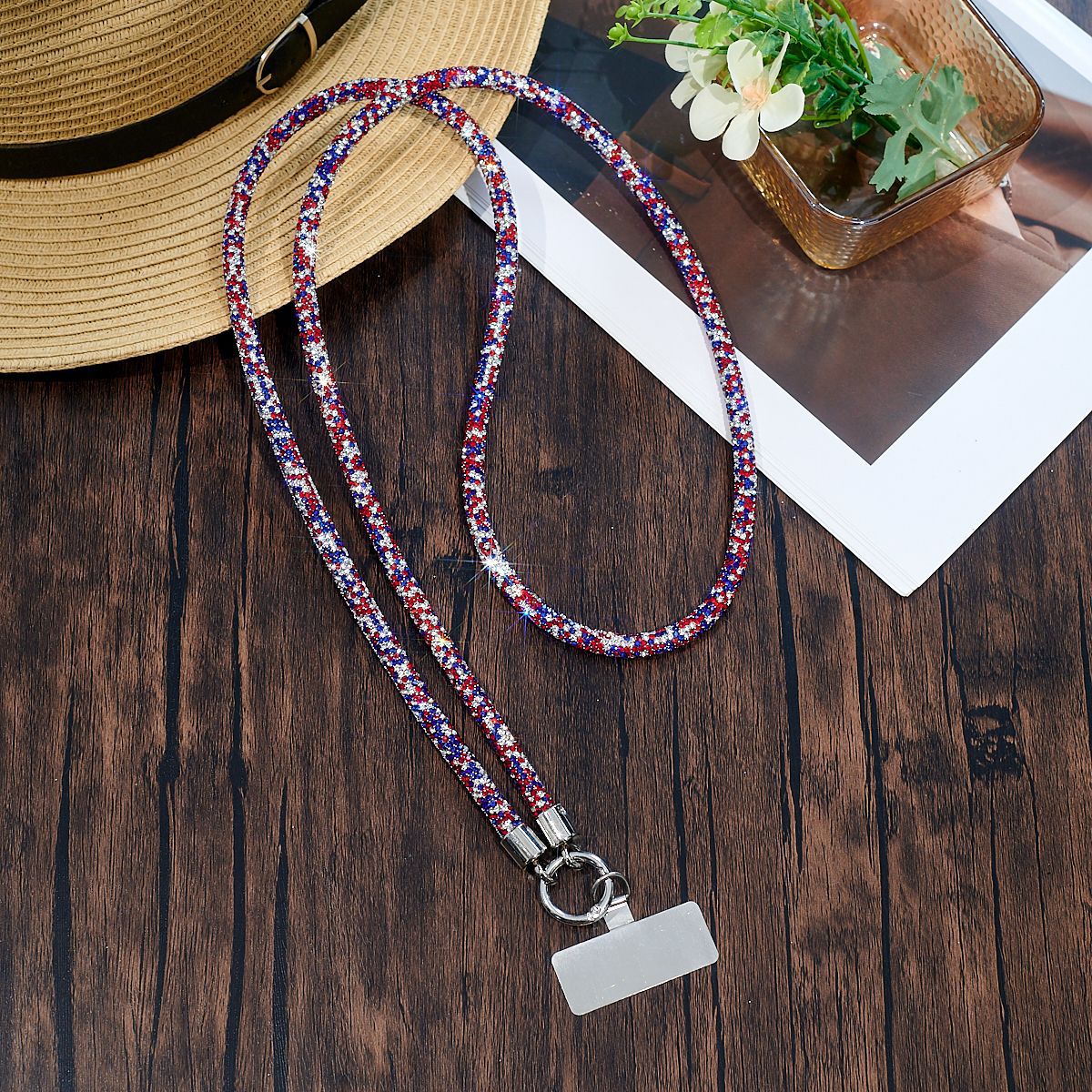 Full rhinestone phone lanyard women small fragrance style long cross shoulder back phone case universal phone chain rope