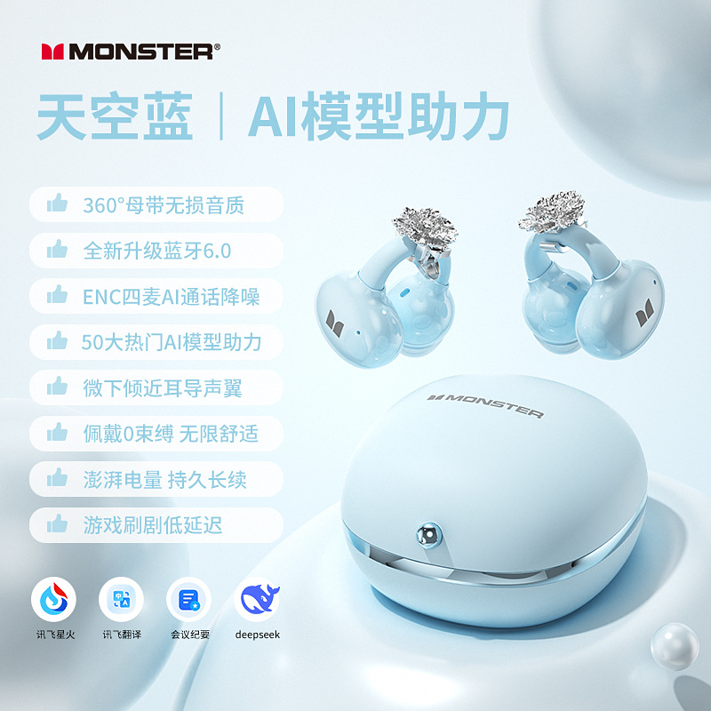 New AI Ear Clip 2025 Butterfly Bow Rhinestone Earring Smart Bluetooth Earphones Applicable
