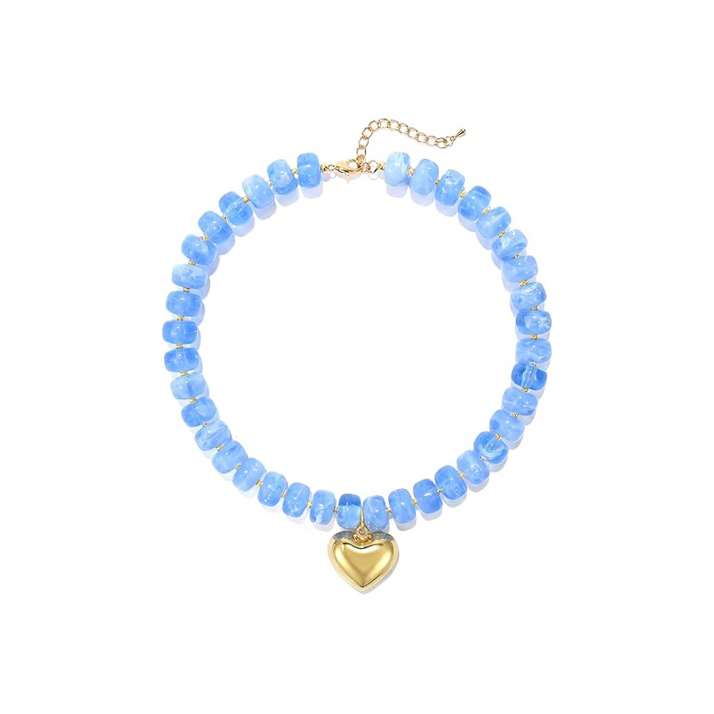New Exaggerated Style Love Resin Necklace Handmade Beaded Barrel Bead DIY Collarbone Chain