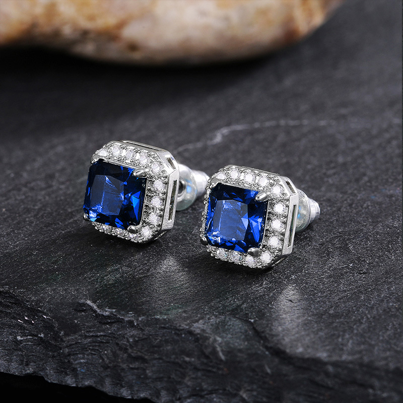 Cao Shi Delicate Square Women's Earrings Full Diamond Green Zircon Earring Jewelry