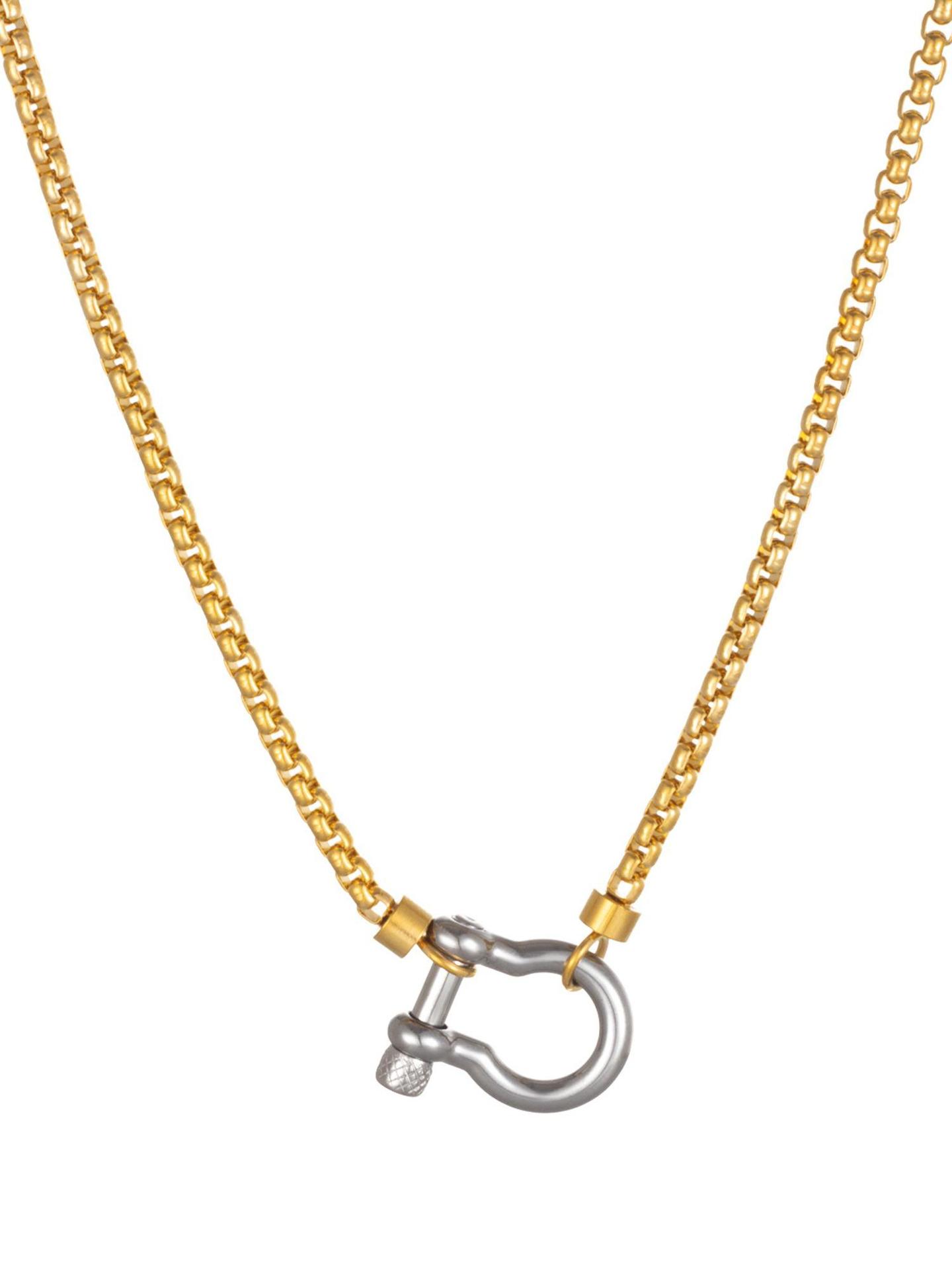 New style carabiner necklace 18K gold-plated stainless steel box chain necklace for couples men and women