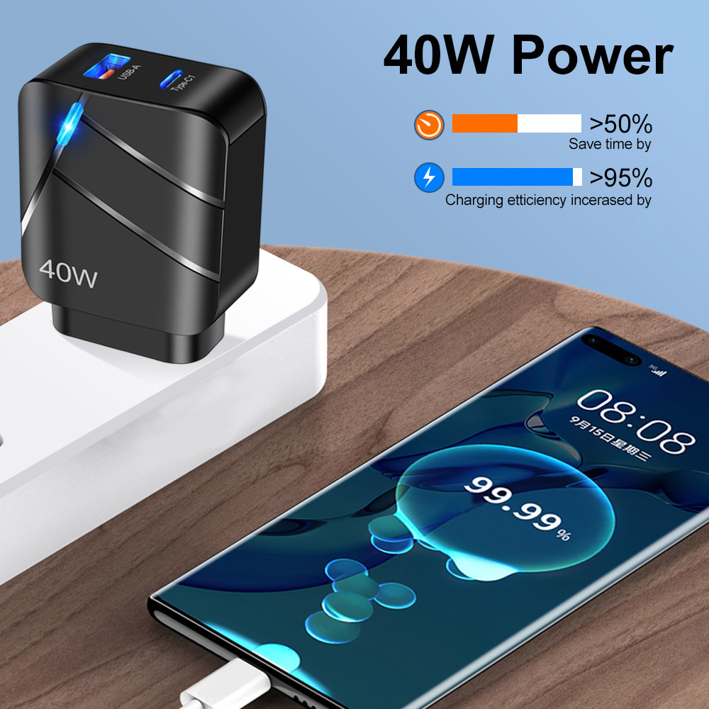 40W PD+QC3.0 Fast Charging Phone Charger Compatible with iPhone 14 Fast Charging PD Charger Travel Charger